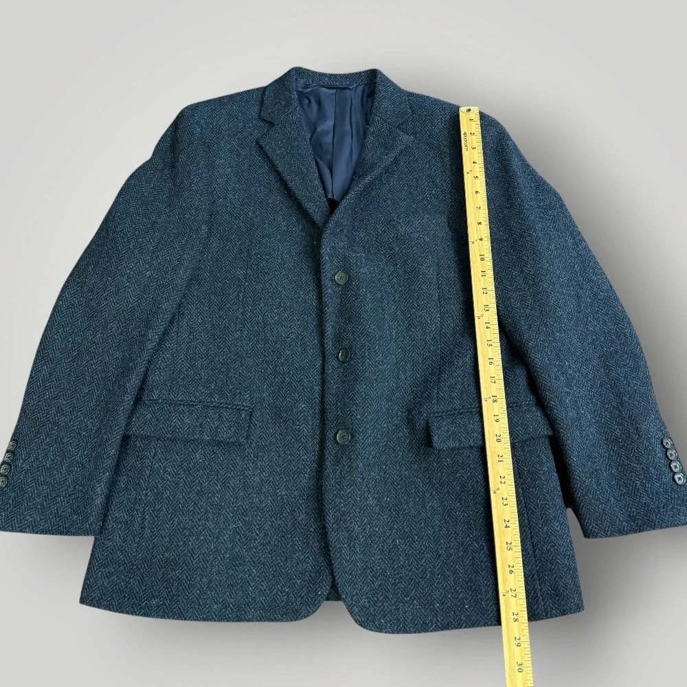 Brooks Brothers Harris‎ Tweed Wool Blazer Navy Blue Herringbone Regent Fit 44R
